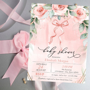  Pink Roses Bow Baby Shower  Invitation