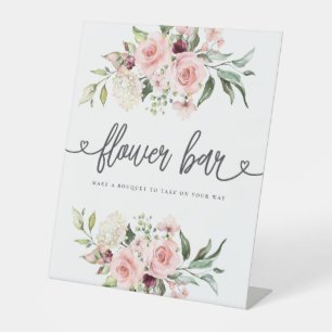 Pink Roses Bridal Shower Flower Bar  Pedestal Sign