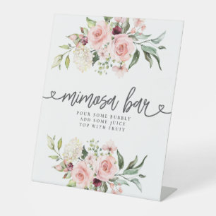 Pink Roses Bridal Shower Flower Bar Pedestal Sign
