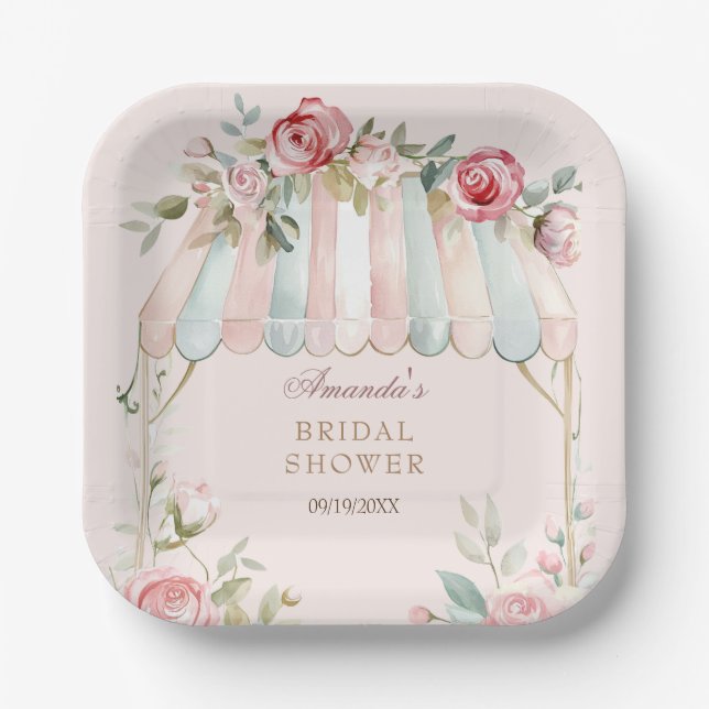 Pink Roses Bridal Shower  Paper Plate (Front)