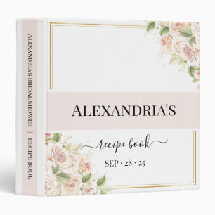 Pink Roses Bridal Shower Recipe 3 Ring Binder