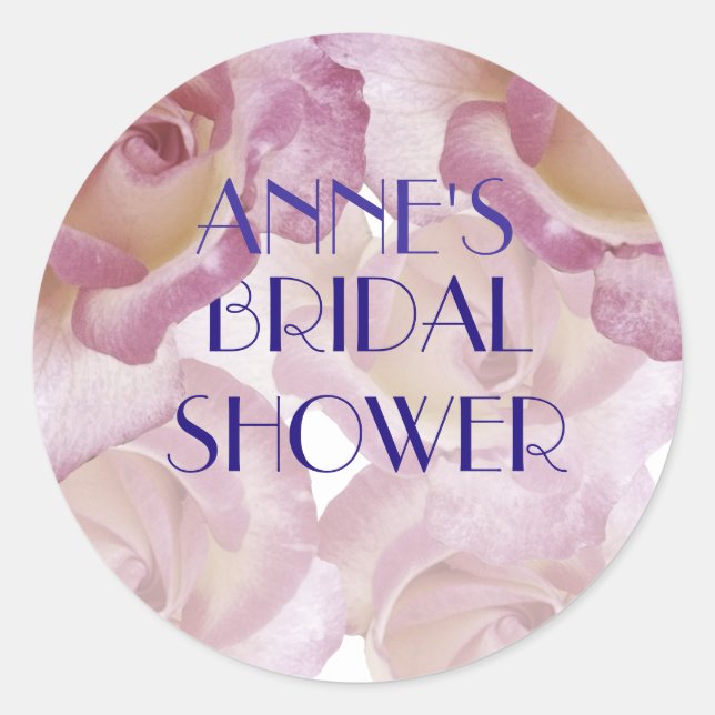 Pink Roses Bridal Shower Sticke Classic Round Sticker (Front)