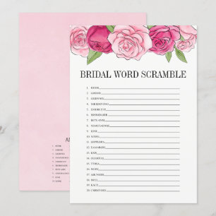 Pink Roses Bridal Shower Word Scramble Game Card