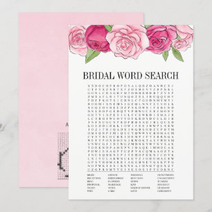 Pink Roses Bridal Shower Word Search Game Card