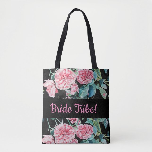 Pink Roses Bride Wedding Bridesmaid Tote Bag (Front)