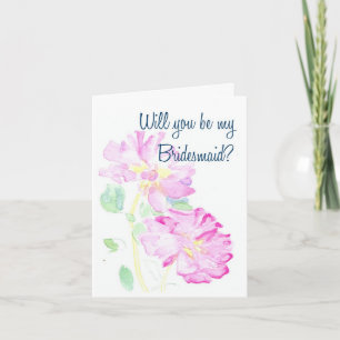 Pink Roses Bridesmaid Request Invitation