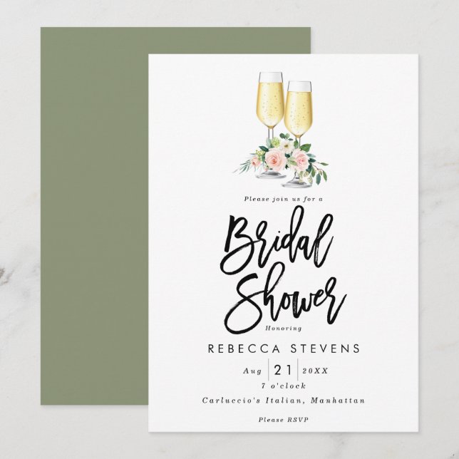 pink roses bubbly bridal shower invitation (Front/Back)