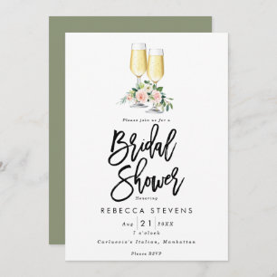 pink roses bubbly bridal shower invitation