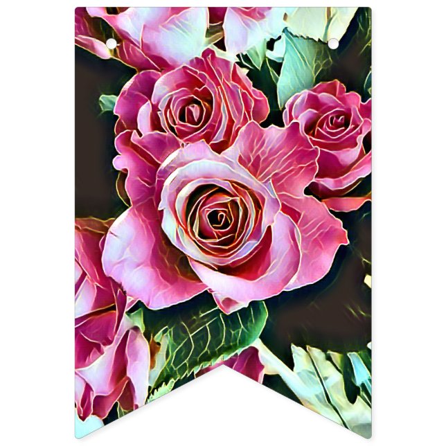 PINK ROSES BUNTING FLAGS (First Flag)