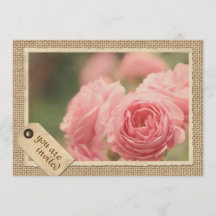 Pink Roses Burlap Vintage Paper Frame Travel Tag