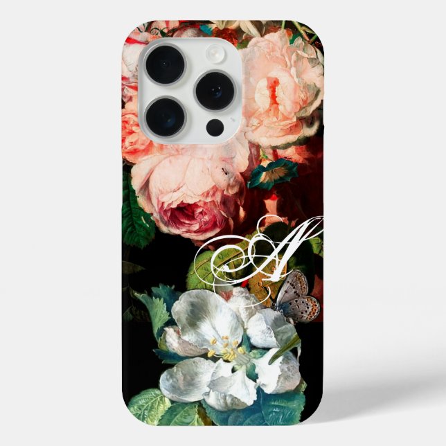 PINK ROSES,BUTTERFLY,WHITE FLOWER FLORAL MONOGRAM Case-Mate iPhone CASE (Back)