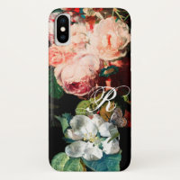 PINK ROSES,BUTTERFLY,WHITE FLOWER FLORAL MONOGRAM
