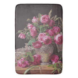 Pink Roses (by Ferdinand Georg Waldmüller) Bath Mat