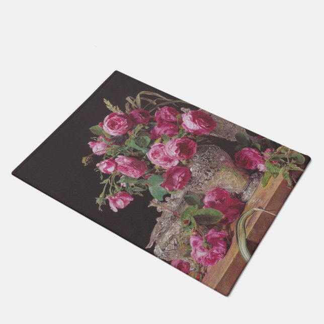 Pink Roses (by Ferdinand Georg Waldmüller) Doormat (Angled)