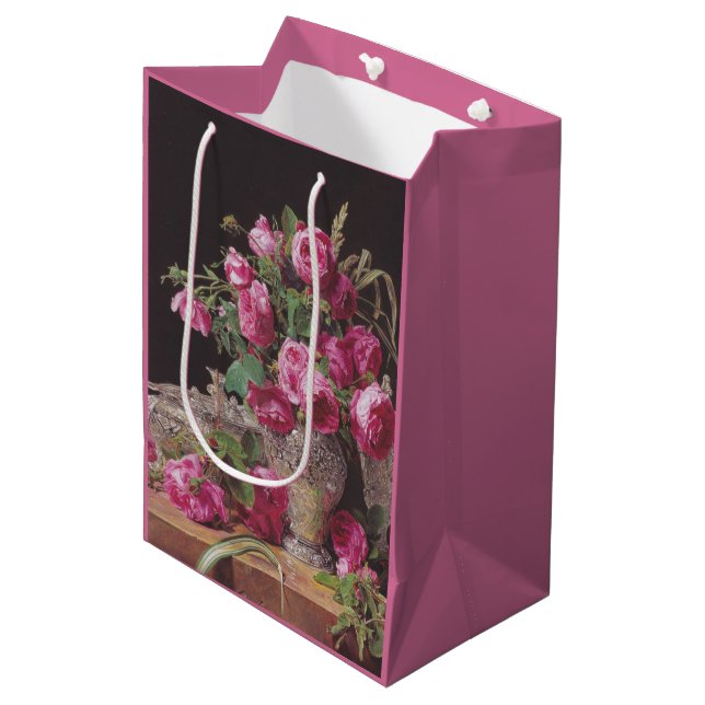 Pink Roses (by Ferdinand Georg Waldmüller) Medium Gift Bag (Front Angled)