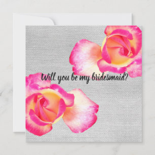 Pink Roses, canvas Bridesmaid Wedding Card
