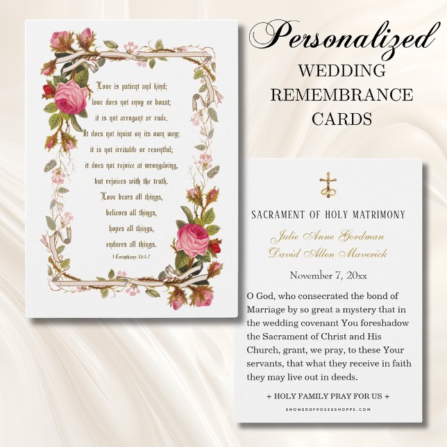 Pink Roses Catholic Wedding Prayer Card (Creator Uploaded)