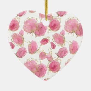 Pink roses ceramic ornament