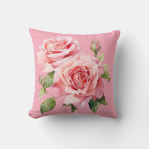 Pink Roses Classic Floral Throw Pillow