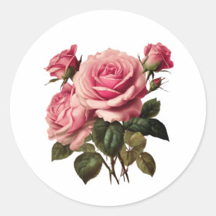 Pink Roses  Classic Round Sticker