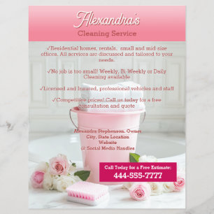 Pink Roses Cleaning Service Template Business Flyer