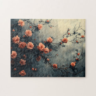 Pink Roses Climbing Vine Moody Jigsaw Puzzle