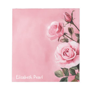 Pink Roses CUSTOM NAME Grocery Shopping To-Do List Notepad