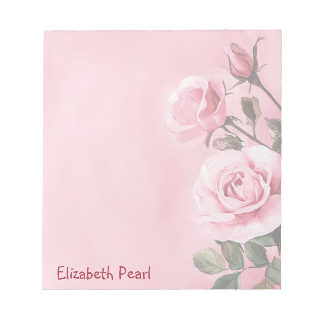 Pink Roses CUSTOM NAME Grocery Shopping To-Do List Notepad (Front)