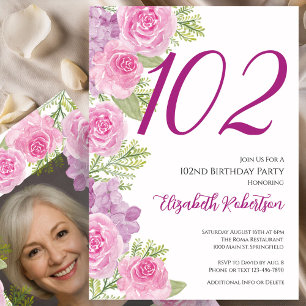 Pink Roses Custom Photo Template 102nd Birthday