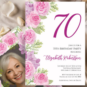 Pink Roses Custom Photo Template 70th Birthday
