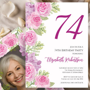Pink Roses Custom Photo Template 74th Birthday