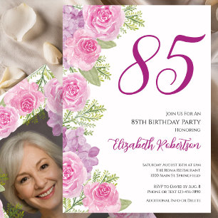 Pink Roses Custom Photo Template 85th Birthday