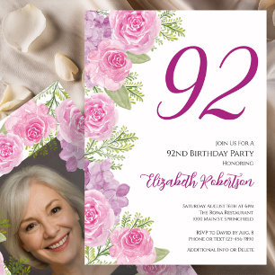 Pink Roses Custom Photo Template 92nd Birthday