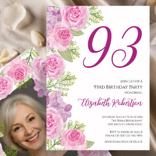 Pink Roses Custom Photo Template 93rd Birthday