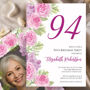 Pink Roses Custom Photo Template 94th Birthday