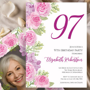 Pink Roses Custom Photo Template 97th Birthday