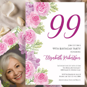 Pink Roses Custom Photo Template 99th Birthday