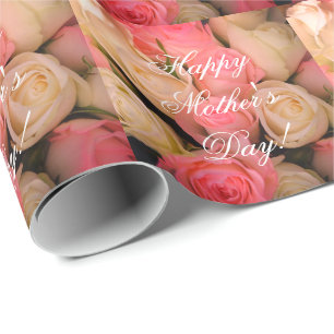 Pink Roses Custom Text Happy Mother's Day Floral Wrapping Paper