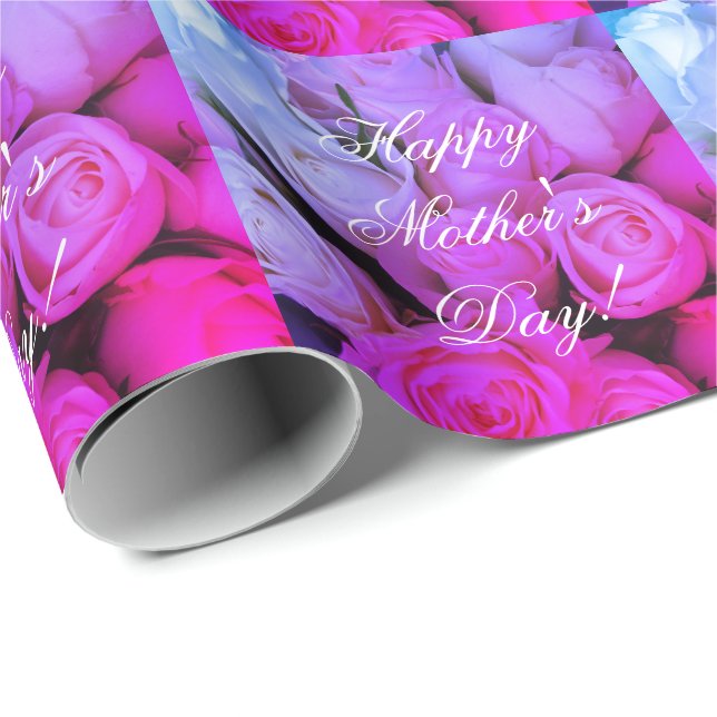 Pink Roses Custom Text Happy Mother's Day Floral Wrapping Paper (Roll Corner)