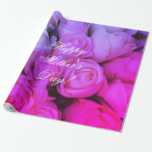 Pink Roses Custom Text Happy Mother's Day Floral Wrapping Paper