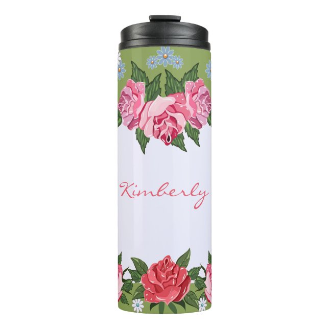 Pink Roses Custom Thermal Tumbler (Front)