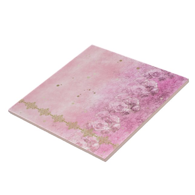 Pink Roses Damask Grunge - Tile (Side)