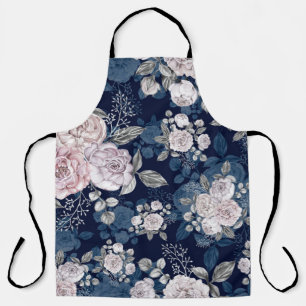 Pink Roses Dark Blue: Vintage Apron