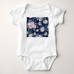 Pink Roses Dark Blue: Vintage Baby Bodysuit