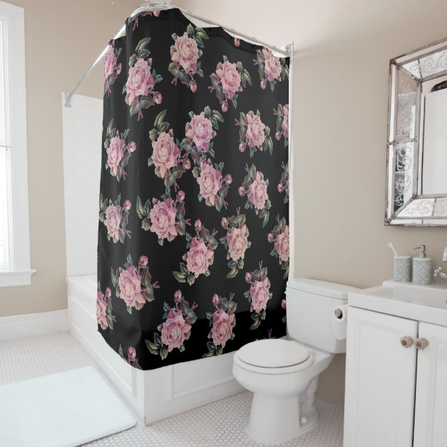 Pink Roses Dark Floral Pattern Shabby Chic (In Situ)