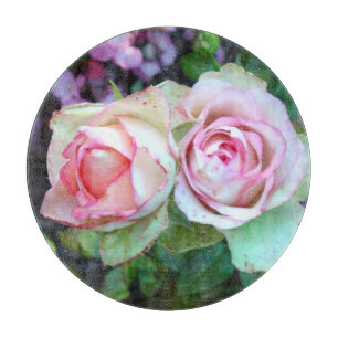 Pink Roses Decorative Glass Cutting Board 12"