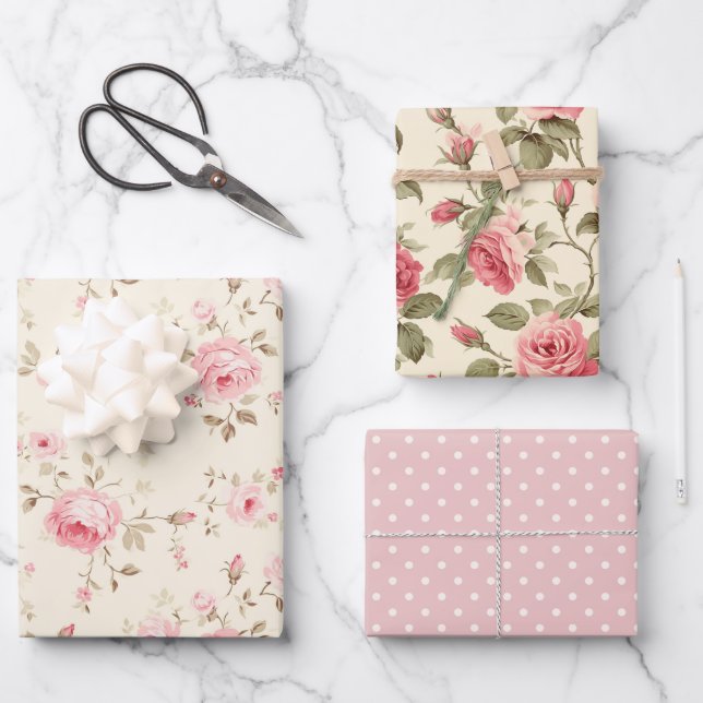 Pink Roses Delight Wrapping Paper Sheet (Front)