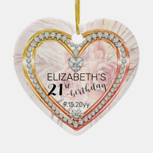 Pink Roses Diamonds 21st Birthday Keepsake Orname Ceramic Ornament