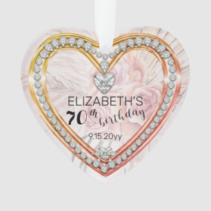 Pink Roses Diamonds 70th Birthday Keepsake Ornament