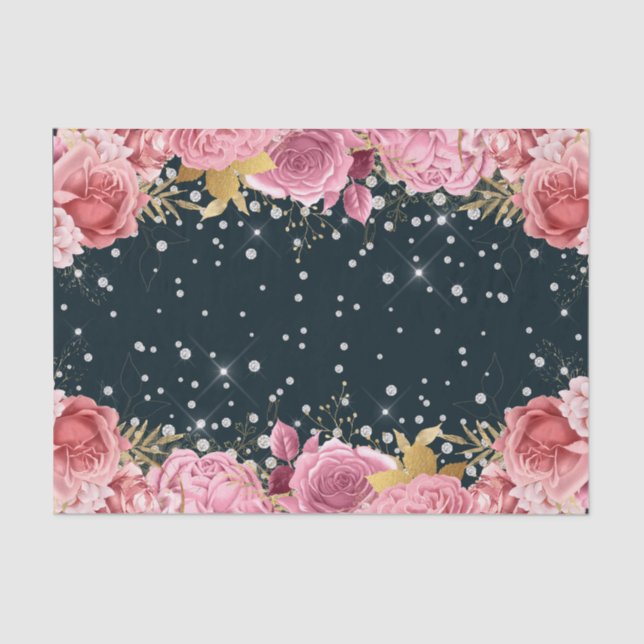 pink roses diamonds sophisticated sparkle tissue paper (Front)